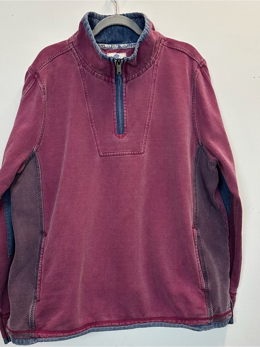 Fat Face Airlie Quarter-Zip Pullover in Wine with Navy Trim X